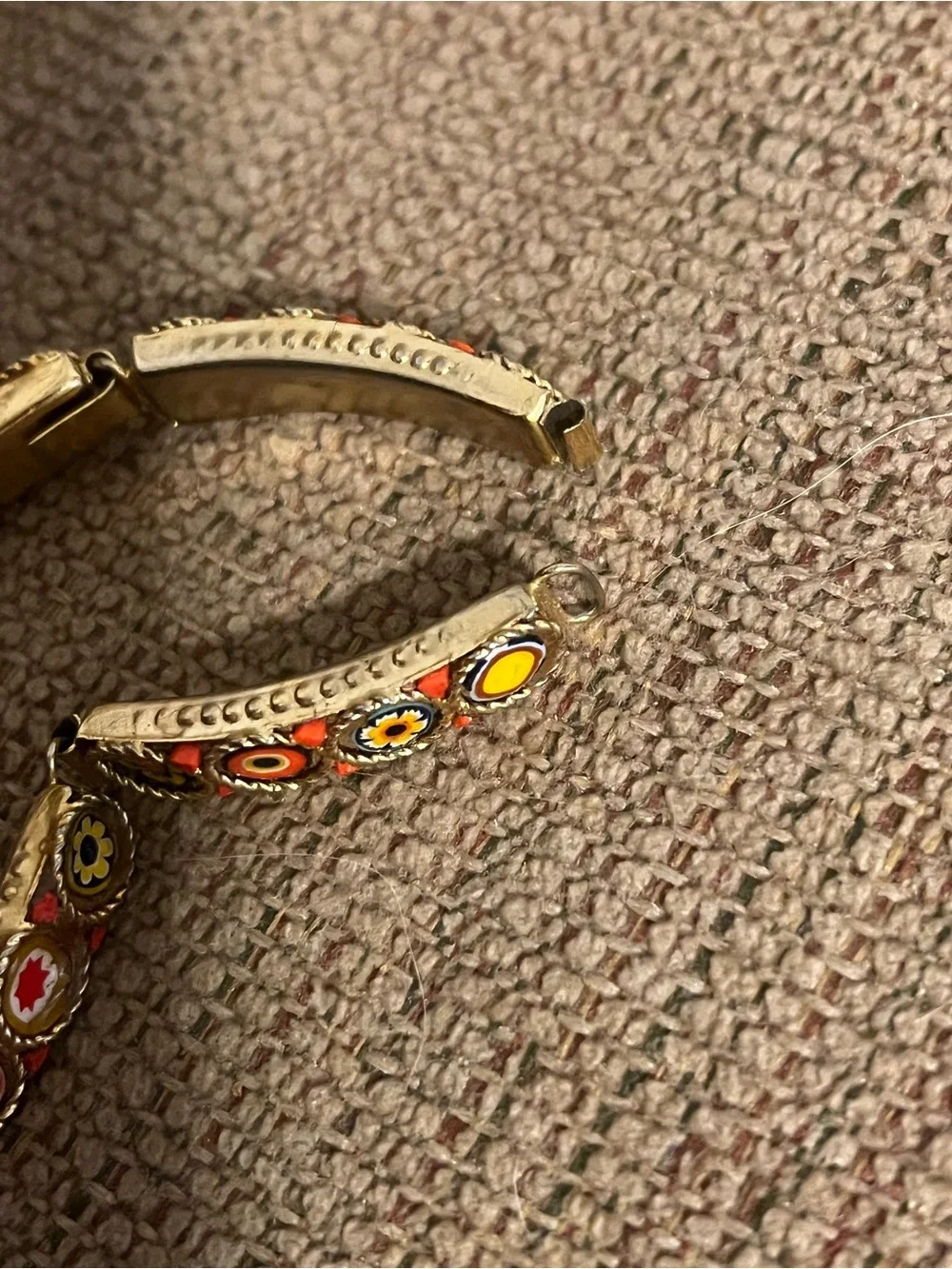 Vintage Italian Micro Mosaic Millefiori Panel Link Bracelet Gold Tone